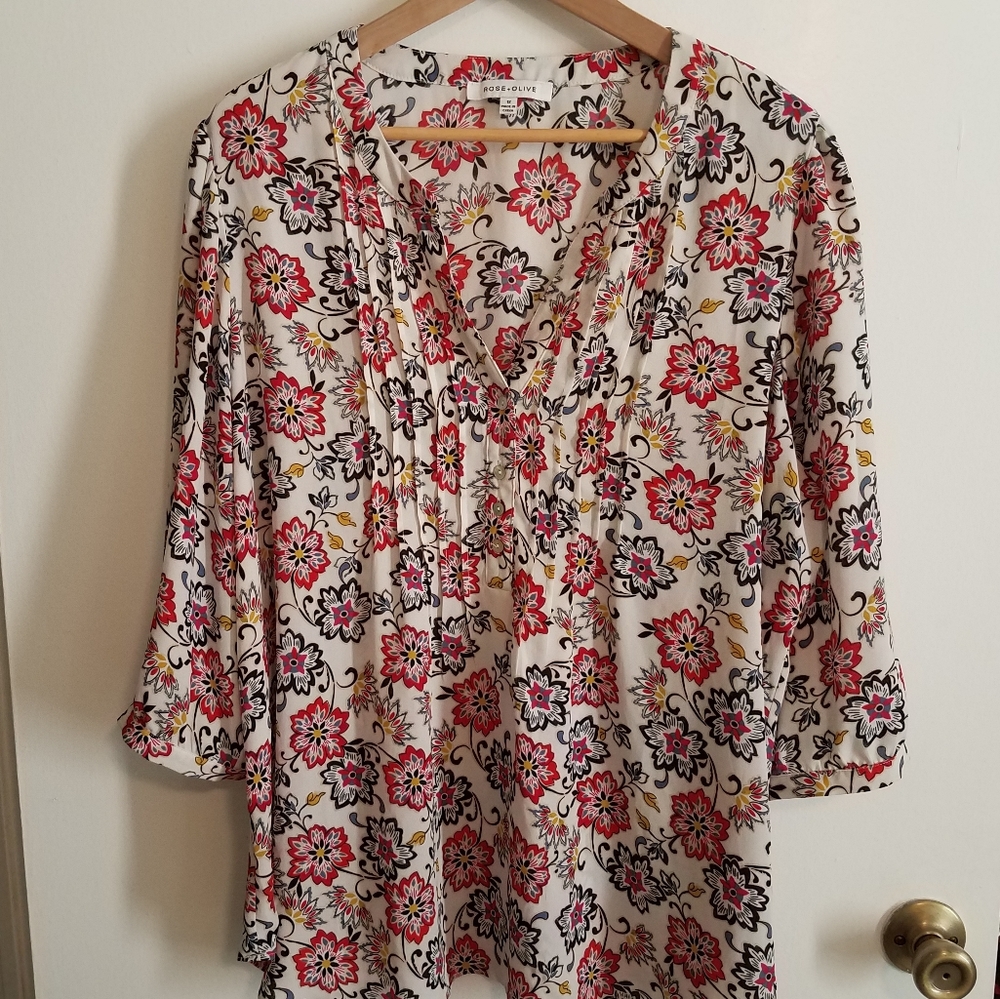 Rose Olive Floral Blouse